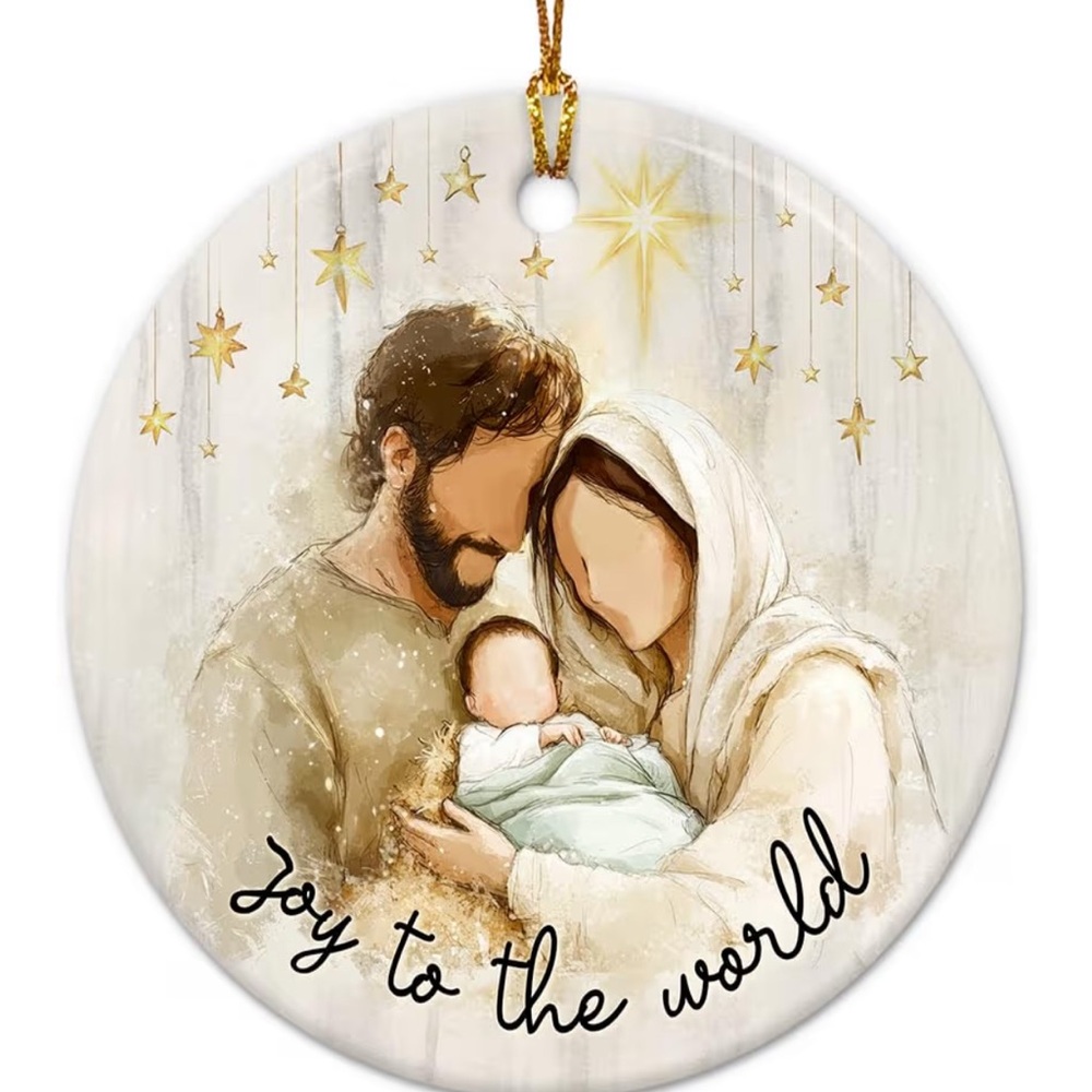 Nativity Ceramic Ornament – Cream & Gold Holiday Pendant
